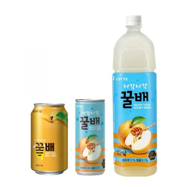 ▲롯데칠성음료의 배음료 사각사각 꿀배 3종. [사진=롯데칠성음료]