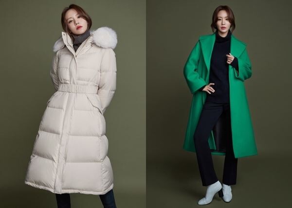 ▲(사진에서 왼쪽부터)엣지 블루 폭스 퍼 헝가리 구스, 엣지 르네 솔리드 울 블렌디드 코트 [사진=CJ ENM 오쇼핑부문]